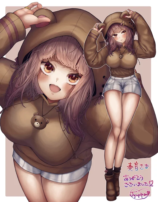 Skebありがとうございます かわいいくまちゃんな女の子です 等身が私好みになってしまいました でもかわいいでしょーーー #skeb