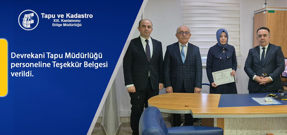 Bölge Müdür Yardımcımız Sayın Erdal SOYSAL ve Tapu Şube Müdürümüz Sayın İbrahim ŞİMŞEK, Bölge Müdürlüğümüze bağlı Devrekani Tapu Müdürlüğü'nü ziyaret etmişlerdir.
 tkgm.gov.tr/kastamonu-bm/t…