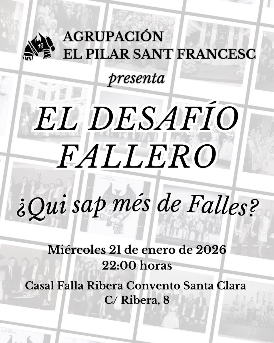 FalladelPilar's tweet photo. 📍Hoy es el día...
Queremos desear mucha suerte a todos los equipos participantes en la primera edición de El Desafío Fallero, organizado por la Agrupación El Pilar-Sant Francesc.
¡Enhorabuena por la iniciativa! ☺️
#Germanor #SAPSF @Fallas2026 https://t.co/NhzCZENRNv