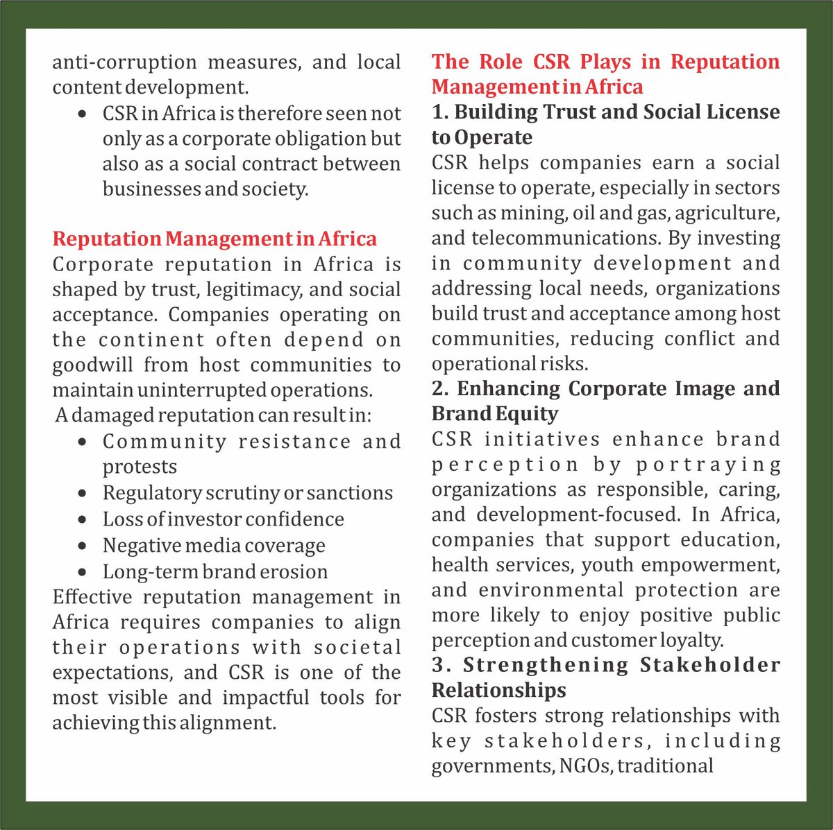 prtimesafrica's tweet image. CSR &amp;amp; Reputation in Africa 🌍
In Africa, CSR is more than charity—it’s about trust, community impact, and sustainable development. 
#CSRinAfrica #ReputationManagement #SustainableBusiness #Ubuntu #SocialImpact