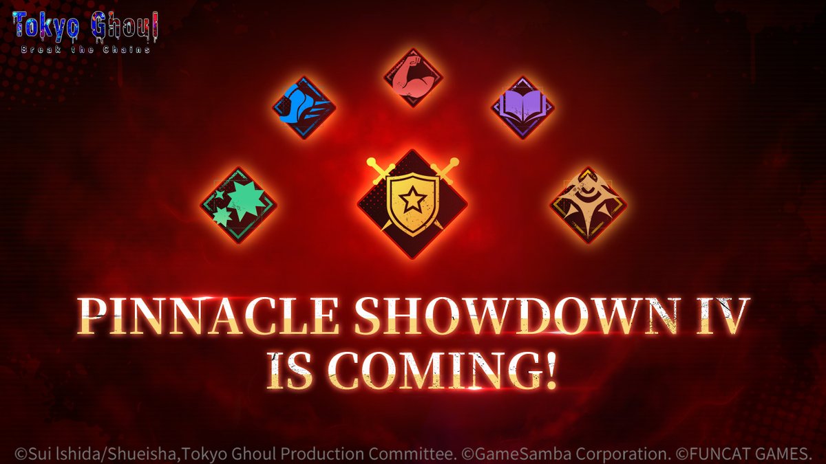 tgbreakthechain's tweet photo. /
⚔️#PinnacleShowdownⅣ is coming!
\
Prepare for the most intense battles of the season!
>> EU Server: starts on Jan 23rd, 08:00 (UTC+2)
>> NA Server: starts on Jan 23rd, 08:00 (UTC-8)
Stay tuned!
#TokyoGhoul #TokyoGhoulBTC #ScheduleNotice https://t.co/SZjby9dzIy