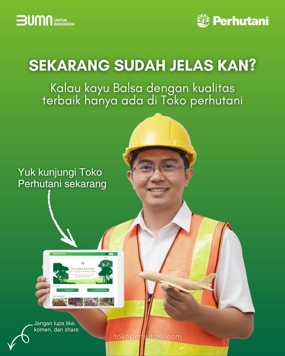 Yang lebih mengagumkan lagi, kayu balsa dengan kualitas terbaik hanya tersedia di Toko Perhutani.

Jadi yuk sob, gaskan langsung aja ke Toko Perhutani yang dapat kamu kunjungi disini tokoperhutani.com/auth/utm?id=2

.