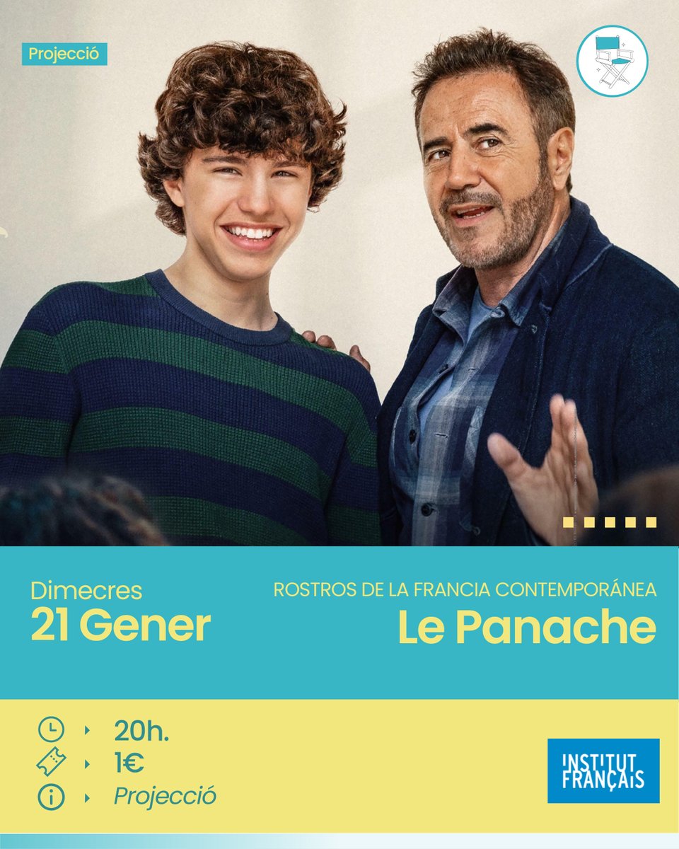 🗣️ Projecció de Le Panache
📅 21/01/2026 | ⏰ 20 h
🎟️ 1€ | 🎙️ VOSE

En Colin, de 14 anys, descobreix el poder del teatre per guanyar confiança i fer amics. Una història inspiradora sobre creixement personal i el poder de la paraula.

🖥️ Venda d'entrades: goo.su/Vxzs