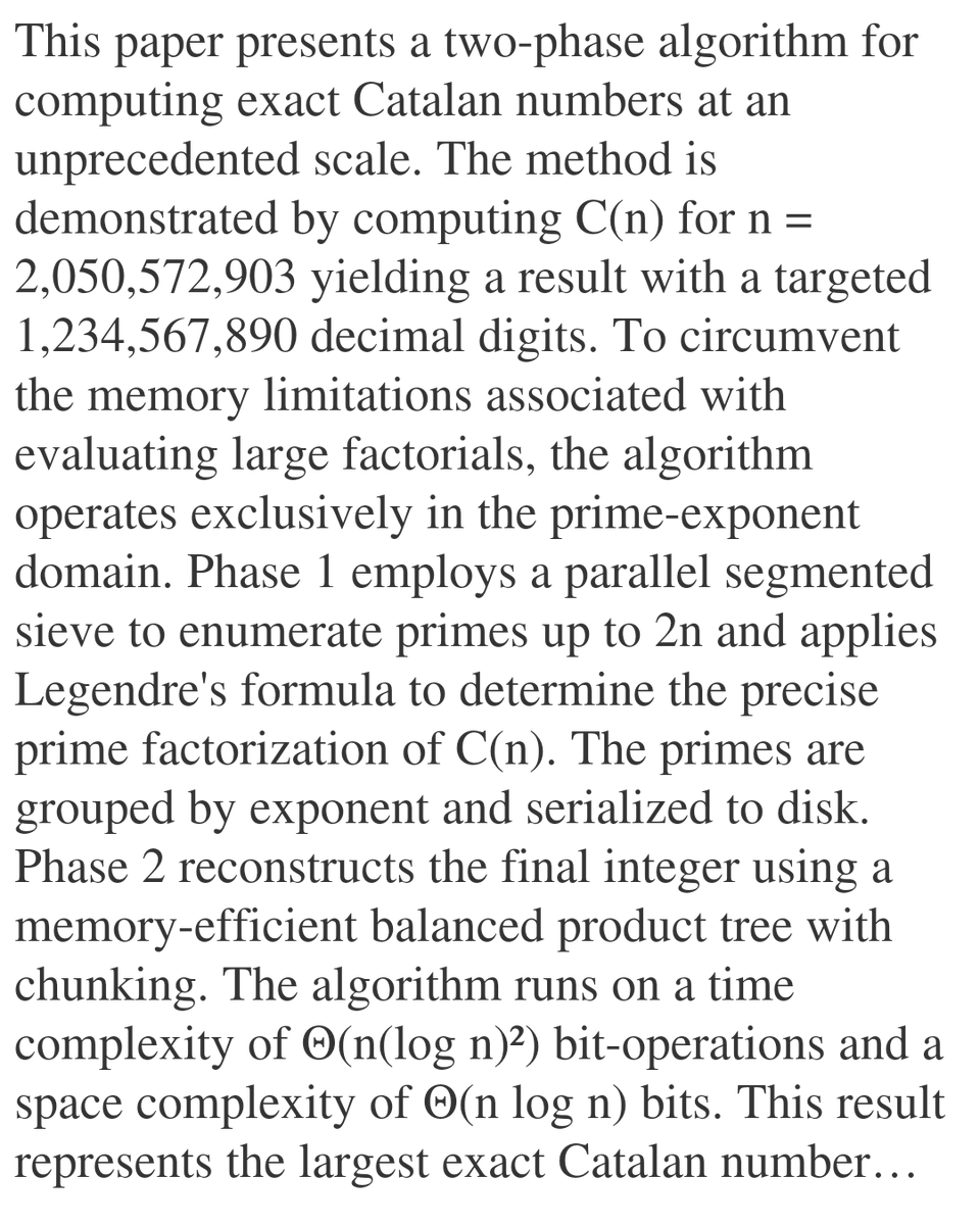 Exact Computation of the Catalan Number C(2,050,572,903)

Mahesh Ramani
arxiv.org/abs/2601.11621 [𝚌𝚜.𝙳𝚂 𝚖𝚊𝚝𝚑.𝙲𝙾]