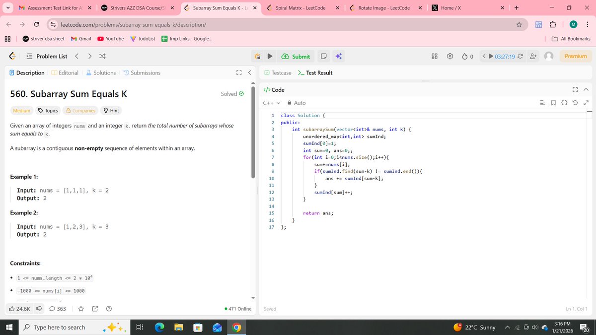 MayankK53059499's tweet photo. #day91 of DSA
Solved 560,54,48 of leetcode medium array problems with 100% user beat.
Github : https://t.co/CzV7FweoIW
join me in my journey
Follow
#100DaysOfCode #BuildInPublic #problemSolving #Consistency #CodingChallenge #LeetCode #CodingPractice #CodeJourney https://t.co/pHr8iZzfDS