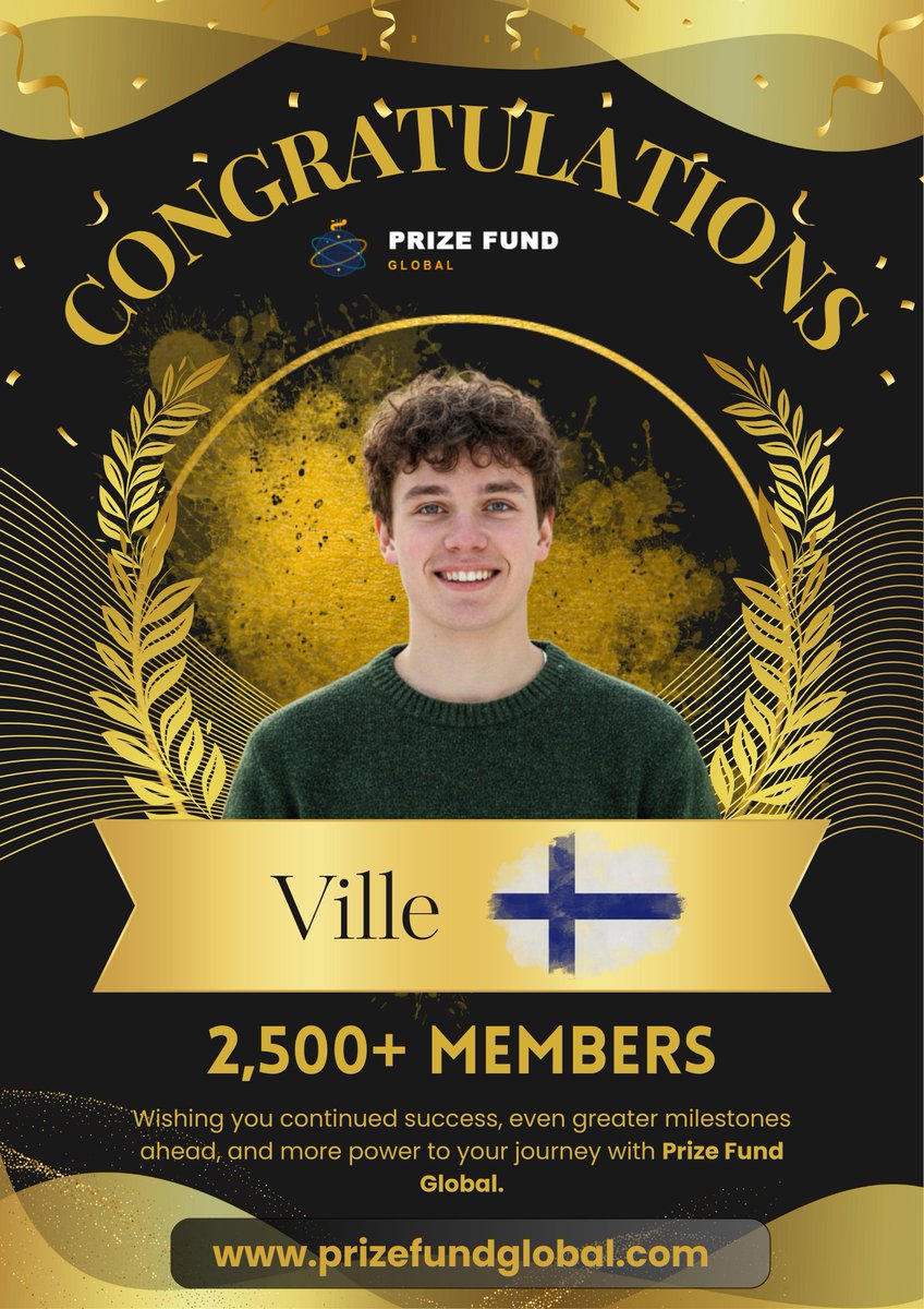 PrizeFundGlobal's tweet photo. Huge congrats to Ville from Finland 🇫🇮 on reaching 2,500+ members! 

Your dedication is powering the Prize Fund Global community forward. Keep shining! 

Join the movement: https://t.co/mPOwILgo1b

Follow us on X: https://t.co/UQrv36OVQ6
Telegram: https://t.co/RTK7IZ1DAF

#PrizeFundGlobal #Milestone