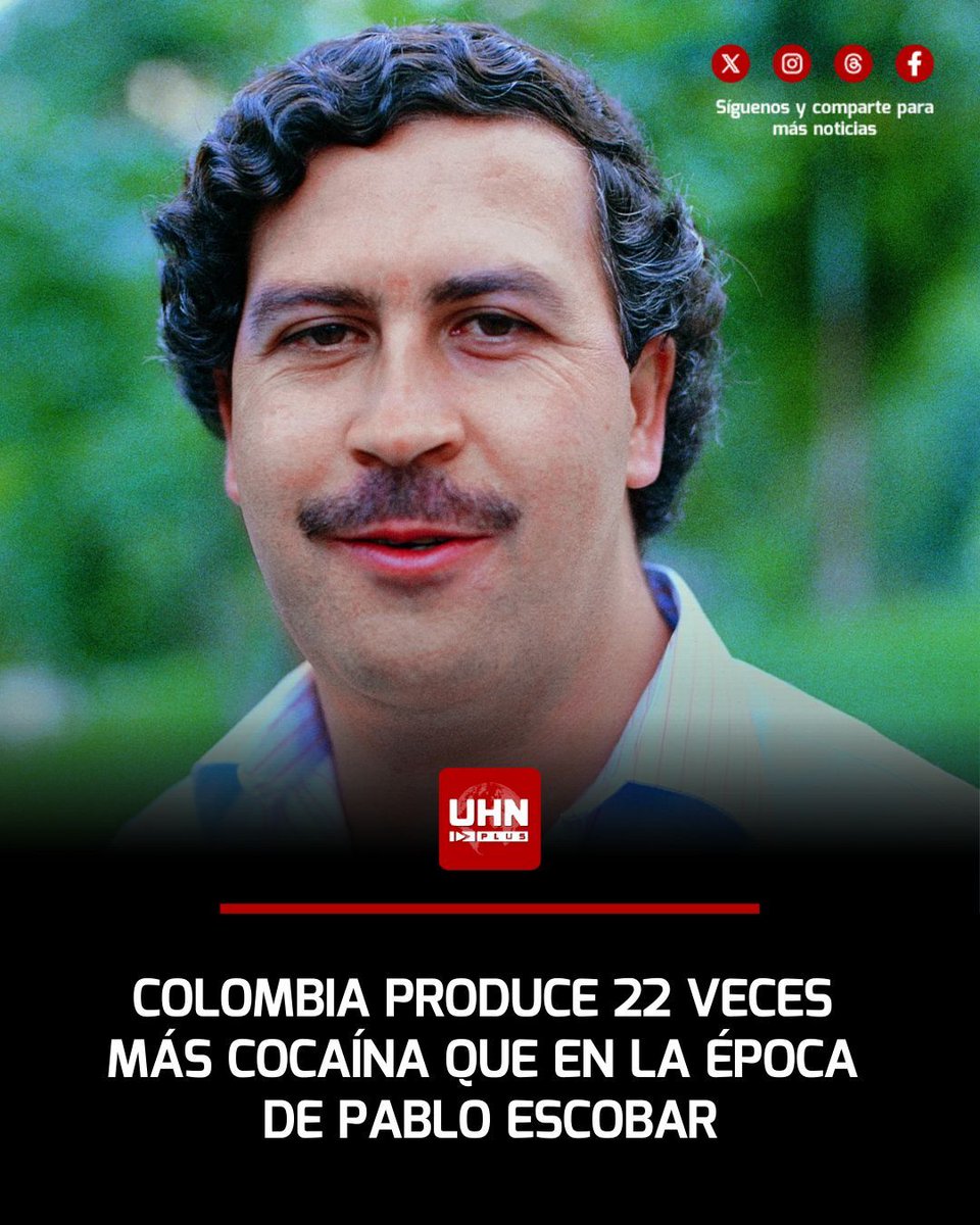 🇨🇴‼️ | Colombia produce actualmente 22 veces más cocaína que en la época de Pablo Escobar, con cultivos récord de hoja de coca y una producción estimada en más de 3.000 toneladas anuales según datos oficiales, evidenciando el fracaso total de las políticas antidrogas de Gustavo