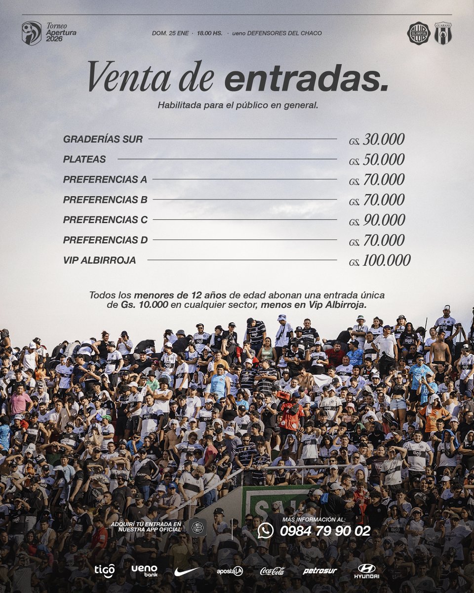 ¡𝐀 𝐜𝐨𝐩𝐚𝐫 𝐄𝐥 𝐃𝐞𝐟𝐞𝐧𝐬𝐨𝐫𝐞𝐬! 🏟

Ya se encuentra habilitada la venta de entradas, a todo público, para nuestro estreno en el Torneo Apertura 2026.

🔜 Hacelo desde la App del Club.

📲 Consultas al WhatsApp: wa.me/595984799002