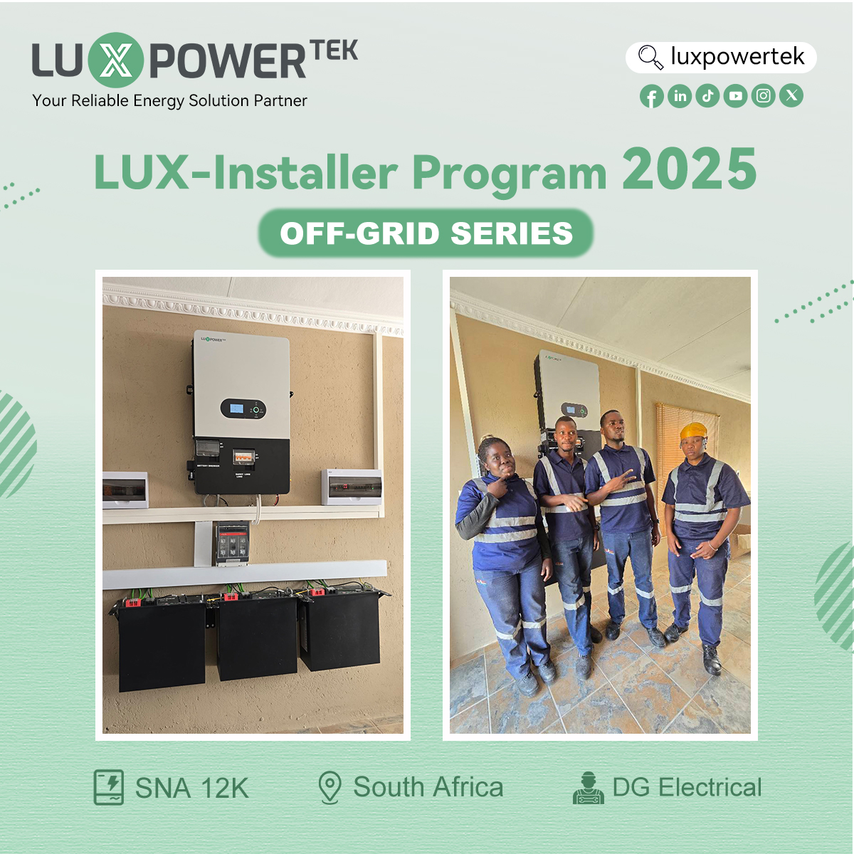luxpowertek's tweet photo. ⚡Powering #SouthAfrica with LuxpowerTek Off-Grid Series Inverter!
📸 Photos credit to DG Electrical, Plumbing and Solar System 👍
🔗https://t.co/IkFVneumQA

#luxpowertek #offgridsystem #SouthAfricaSolar #EnergyStorage #cleanenergy #solarpower #SustainableFuture https://t.co/hJpgq68YAu