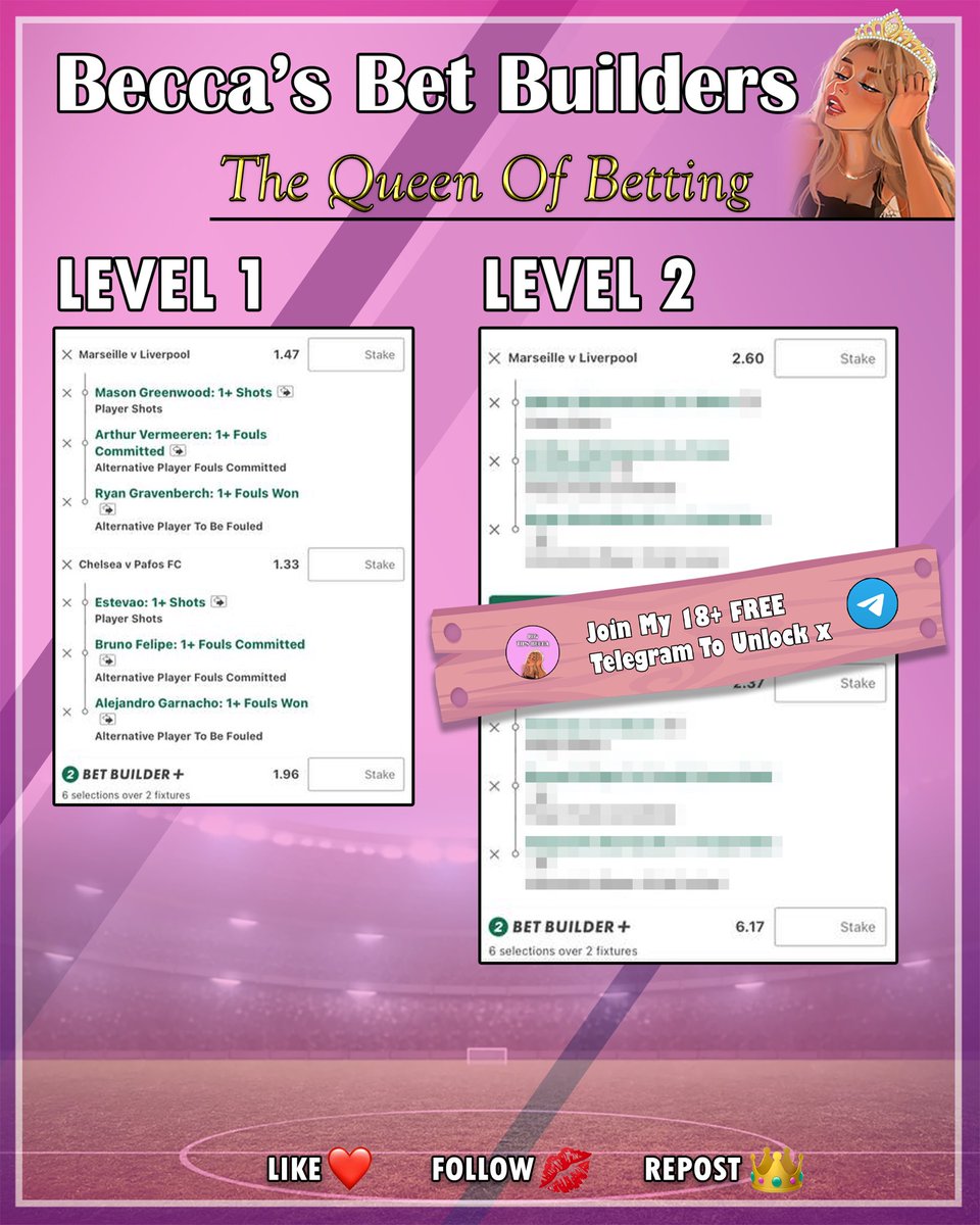 BigTipsBecca's tweet photo. INSANE RETURNS CHAMPIONS LEAGUE BET BUILDER LADDER😍

Level 1:  1.96🔐
Level 2:  6.17💕
Level 3:  20.00🔥
Becca’s Big Tip: 180.00🚀

IF MY BIG TIP LANDS I WILL GIVE AWAY £250 TO 2 OF YOU🤑

TO ENTER: 
Like ❤️
Repost🔀
Join My FREE Group: https://t.co/m7B8rvYOxo https://t.co/k5ZCbiGau9