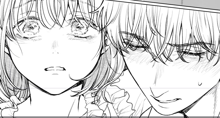 原稿頑張っております😇✌これは仕上げ前の線画! 