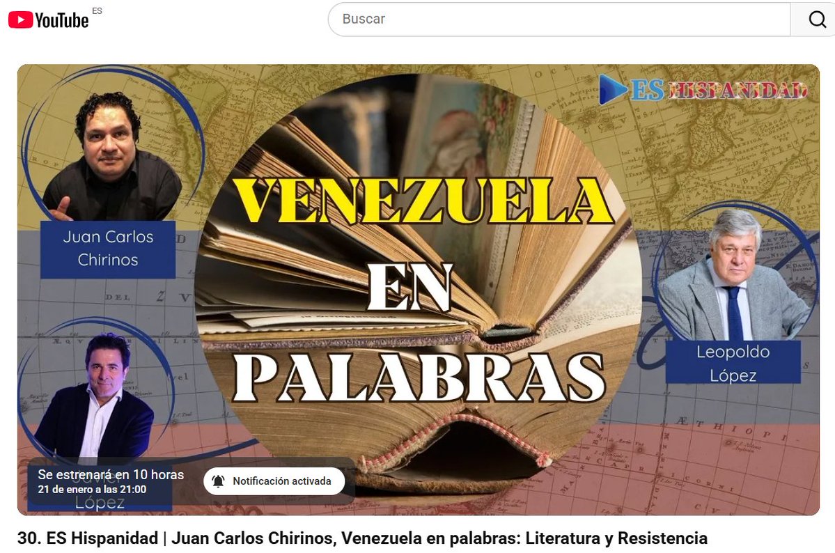 juance's tweet image. Esta noche, a las 21, estaré hablando con don Javier López y don Leopoldo López en el canal de YouTube del programa ES Hispanidad; sobre Venezuela, claro, mis libros y algunas otras cosas que andan por ahí.
Si quieren escucharlo, aquí les dejo el enlace:
youtube.com/watch?v=pjBUR3…