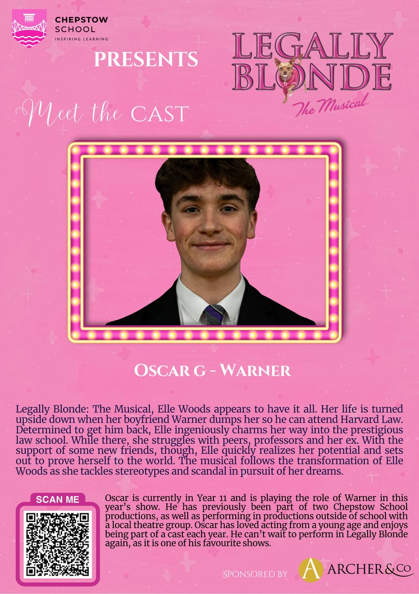chepstowschool's tweet photo. ⭐️ MEET THE CAST⭐️
Today, we’re shining a spotlight on Oscar.
🎟️Tickets are selling fast, don’t miss your chance to join us for this dazzling, feel-good show packed with heart, humour and high-energy hits!
🗓️10th - 12th February 2026
💻Book via 👉https://t.co/xN7GiW8A3k https://t.co/XmLrqZbB8s