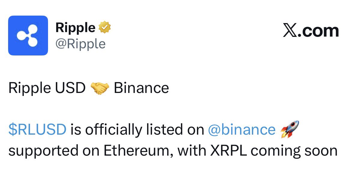 amonyx's tweet image. 🚨 BOOOOOOOOOOOOOOOOOM 🚨

$RLUSD is now officially listed on @binance, live on Ethereum, with XRPL support coming soon.

Best time incoming #XRP 🚀