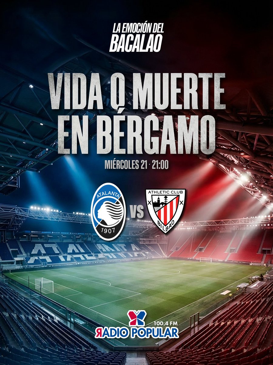 🦁 Una victoria para mantener el sueño europeo

⏰21:00

<a href="/Atalanta_BC/">Atalanta B.C.</a> 🆚 <a href="/AthleticClub/">Athletic Club</a>

🗣️Te lo contamos en La Emoción del Bacalao

🎙️<a href="/RJ_Bacalao/">Raúl Jiménez</a>
🎚️ Mendi
⚽️ <a href="/asierelorriaga/">Asier Elorriaga</a>
💫 <a href="/dguerreirom/">Dani Guerreiro</a>
📲 <a href="/oihaneirazu/">Oihane Irazu</a>
🐦 <a href="/SaratxagaEkaitz/">Ekaitz Saratxaga</a>

🦁 #AtalantaAthletic #AthleticClub #ChampionsLeague