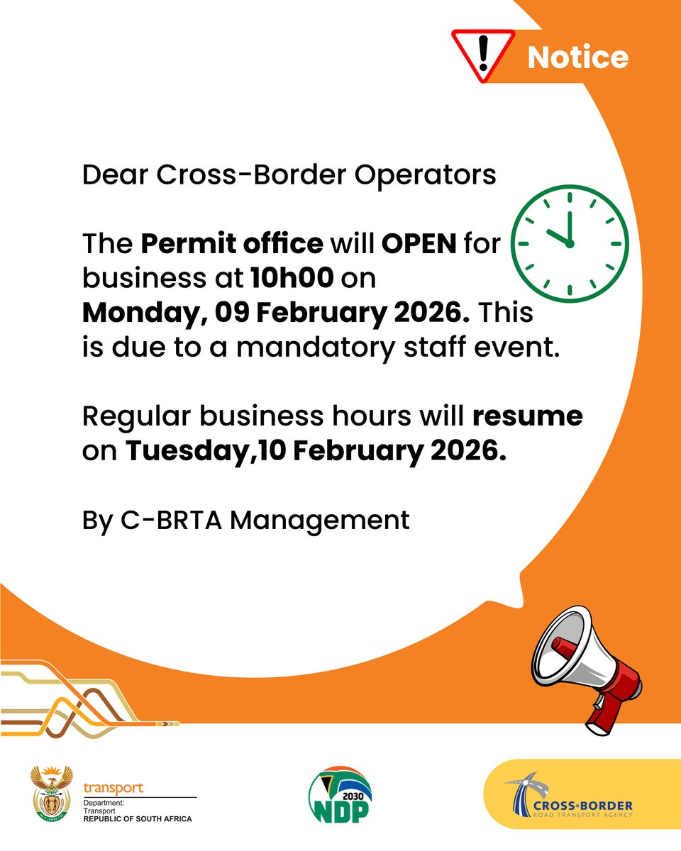 Notice to Cross-Border Operators: Permit Office late opening.

#CrossAlive
