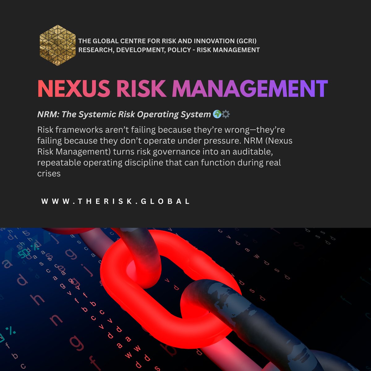 RiskCentre's tweet photo. NRM (Nexus Risk Management) turns risk governance into an auditable operating discipline that works under real crisis pressure—repeatable, contestable, and decision-grade. Learn more: https://t.co/tGqccn35wU
#RiskManagement #Resilience #GCRI https://t.co/LLHJ3acm94