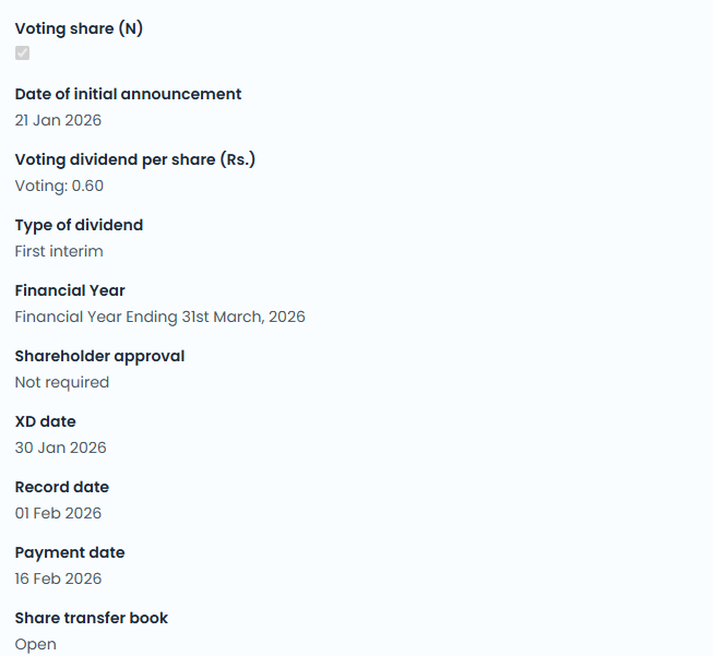 LANKA DEVELOPMENTS PLC

CASH DIVIDEND