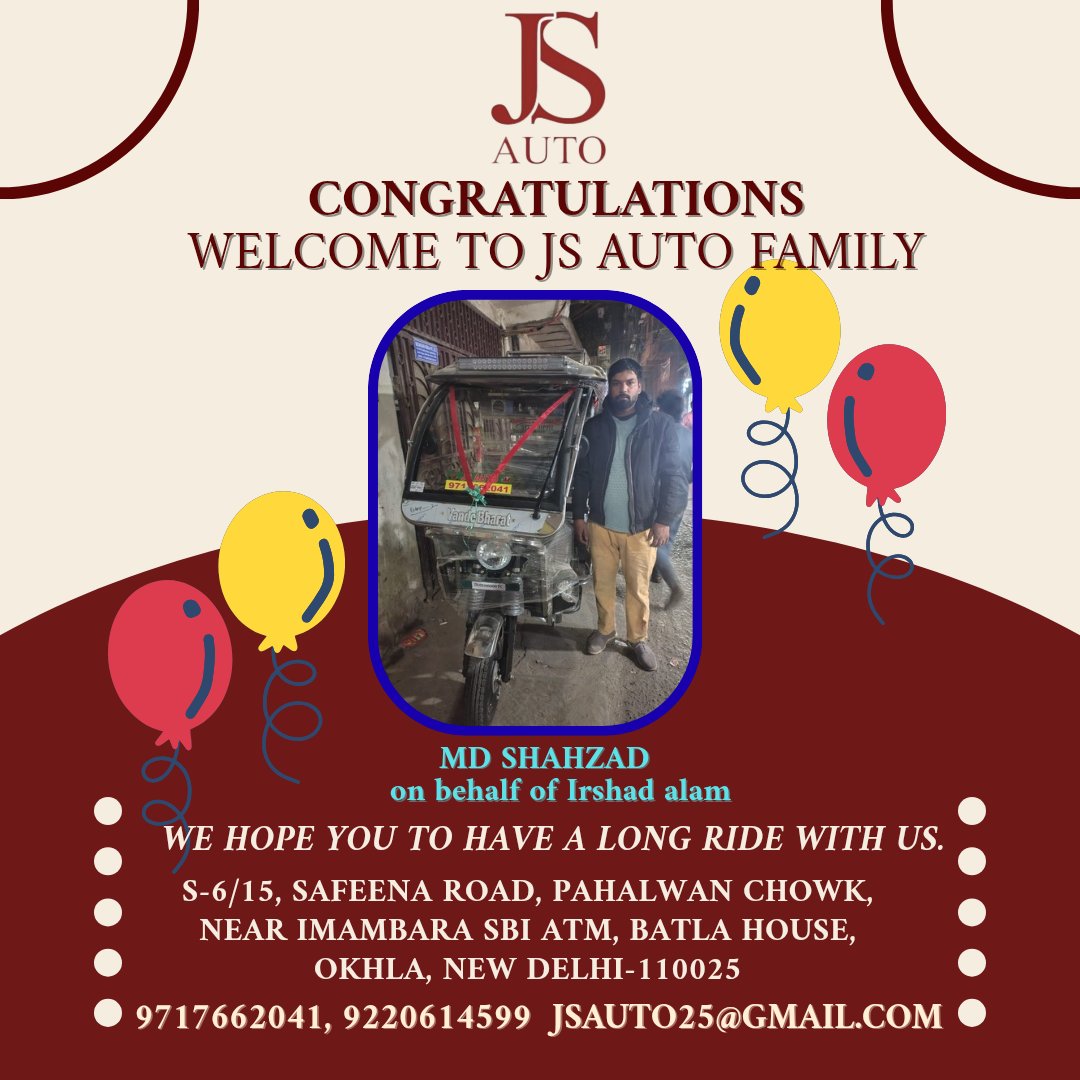 js_auto_25's tweet photo. JS AUTO CONGRATULATE YOU TO BUY A GREY VANDE BHARAT E-RICKSHAW 🩶.
#GOLD #erickshaw #jsauto #batlahouse #Venezuela #pahalwanchowk #metro https://t.co/lKAvpG3aTT