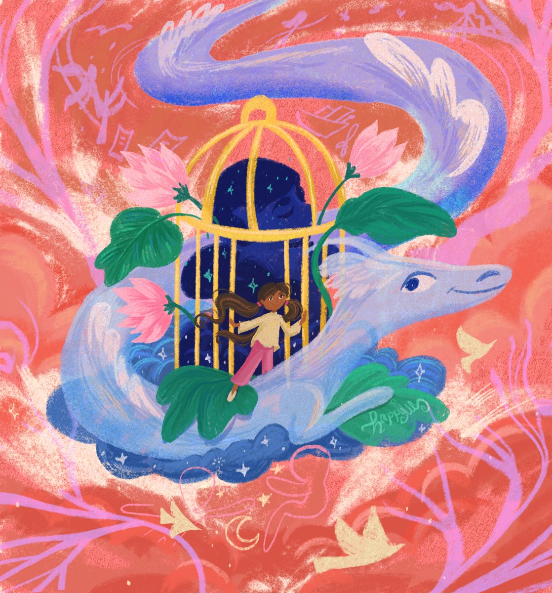 myhappylee's tweet photo. Joining @scbwi  monthly prompt challenge has officially become part of my routine, and for January, the prompt is “dream.” Here’s my illustration.
I hope you like it.

#SCBWIDrawthis #childrensbookart #kidlitart #childrensbookillustrations #childrensbookillustrator https://t.co/QOwxy1Uh9L