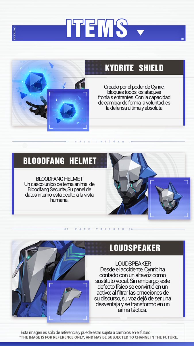 Revelación de los objetos de Cynric!
Oculto bajo el poder de Kydrit, su historia es tan misteriosa como su rostro.

Cada objeto insinúa el viaje de Cynric en #FateTrigger. Pero pensar que estas pistas revelarán su verdadero yo… eso sería solo una ilusión.

 Añádelo a tu lista de