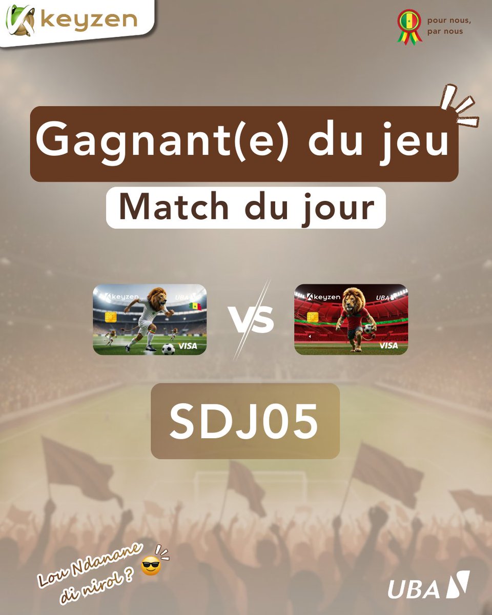 KeyzenSn's tweet photo. 🎊 Félicitations à notre gagnant(e) du jeu Match du jour
Merci à tous les participants et à très bientôt pour de nouvelles surprises.
#Keyzen #MatchDuJour #louNdananeDiNirol https://t.co/bEva9Ahnzb