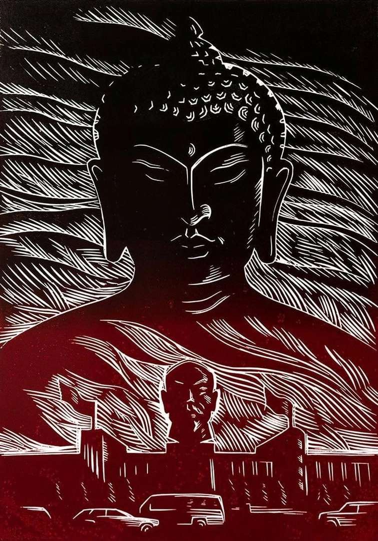 PicturesUssr's tweet image. "Lenin and Buddha", 2025. Painting by Russian Buryat artist Evgeny Bolsoboev.