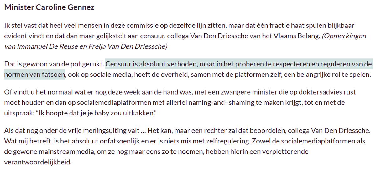FreijaVDD's tweet photo. Minister Gennez wil niet aan censuur doen maar vindt wel dat de overheid 'de normen van fatsoen moet reguleren'. Ok dan๐ง
#unia #VMRI #DSA #TrustedFlaggers
https://t.co/RTIEG8TTdE https://t.co/o1Y0tiRcEv