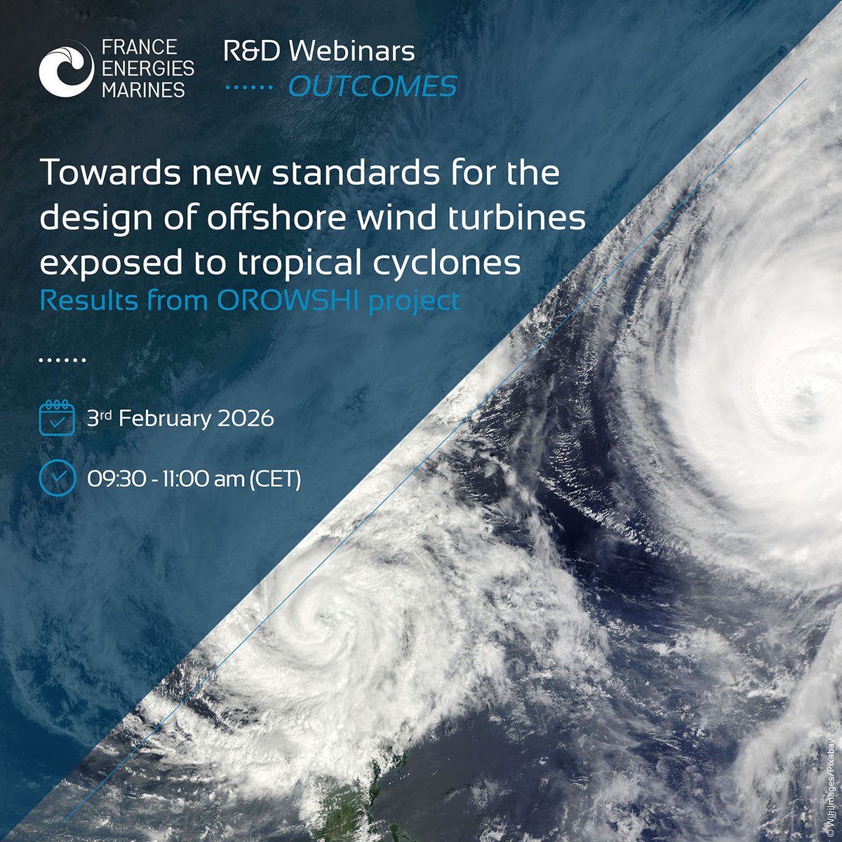 FrceEnergiesMar's tweet image. 🌬️[#RD #WEBINAR #OUTCOMES] Towards new standards for the design of offshore wind turbines exposed to tropical cyclones
Save The Date | 3rd February 2026, 09h30-11:00 am 
✏️ Register now:
events.teams.microsoft.com/event/6bbbd223…