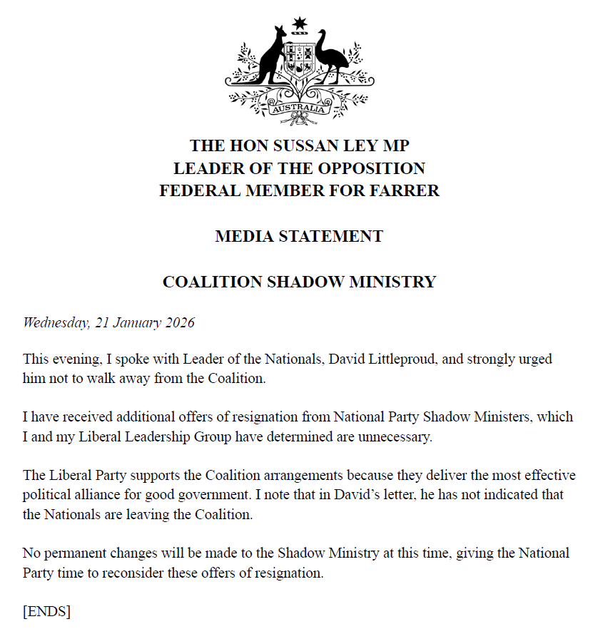 Leader of the Opposition statement on the Coalition Shadow Ministry #auspol