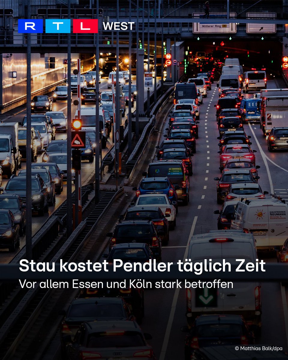 RTLWEST's tweet image. #NRW steckt weiter im #Stau-Chaos. #Pendler verlieren jedes Jahr mehr Lebenszeit auf vollen Straßen. Besonders schlimm ist die Lage in #Essen und #Köln. Das geht aus dem Verkehrsindex des Karten- und Navigationsspezialisten #TomTom für 2025 hervor. Essen liegt bundesweit auf