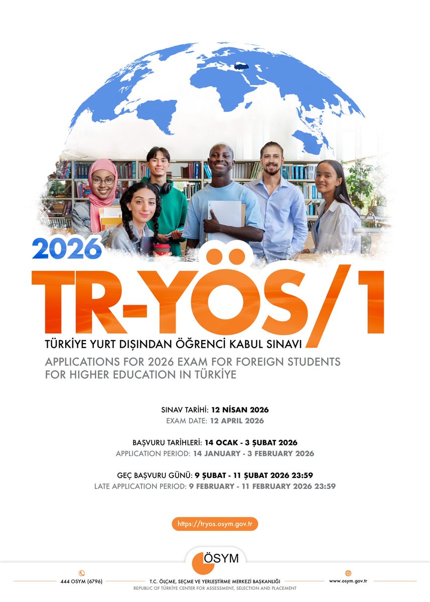 EgitimBudapeste's tweet photo. 🔔Yurtdışından Öğrenci Kabul Sınavı 
2026-TR-YÖS/1 başvuruları başladı.

⌨️Başvurular bireysel olarak https://t.co/WT6ncm6PAO adresinden yapabileceklerdir. 

📅Başvuru Tarihleri: 14.01-03.02 2026

Detaylı bilgi için
👇
https://t.co/GCJ6l2r3Ee https://t.co/tNPHTP45lz