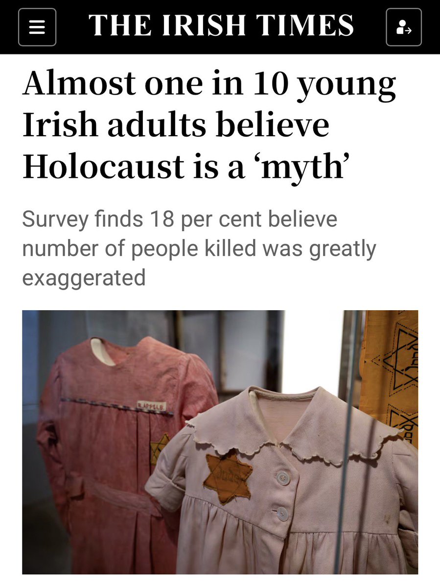 RachelMoiselle's tweet image. Today in the Irish Times. 

This survey also says that 50% of the Irish adult population does not know that six million Jews were murdered during the Holocaust. 

Yes, you read that correctly. Half of the adult population of Ireland does not know that six million Jews were…