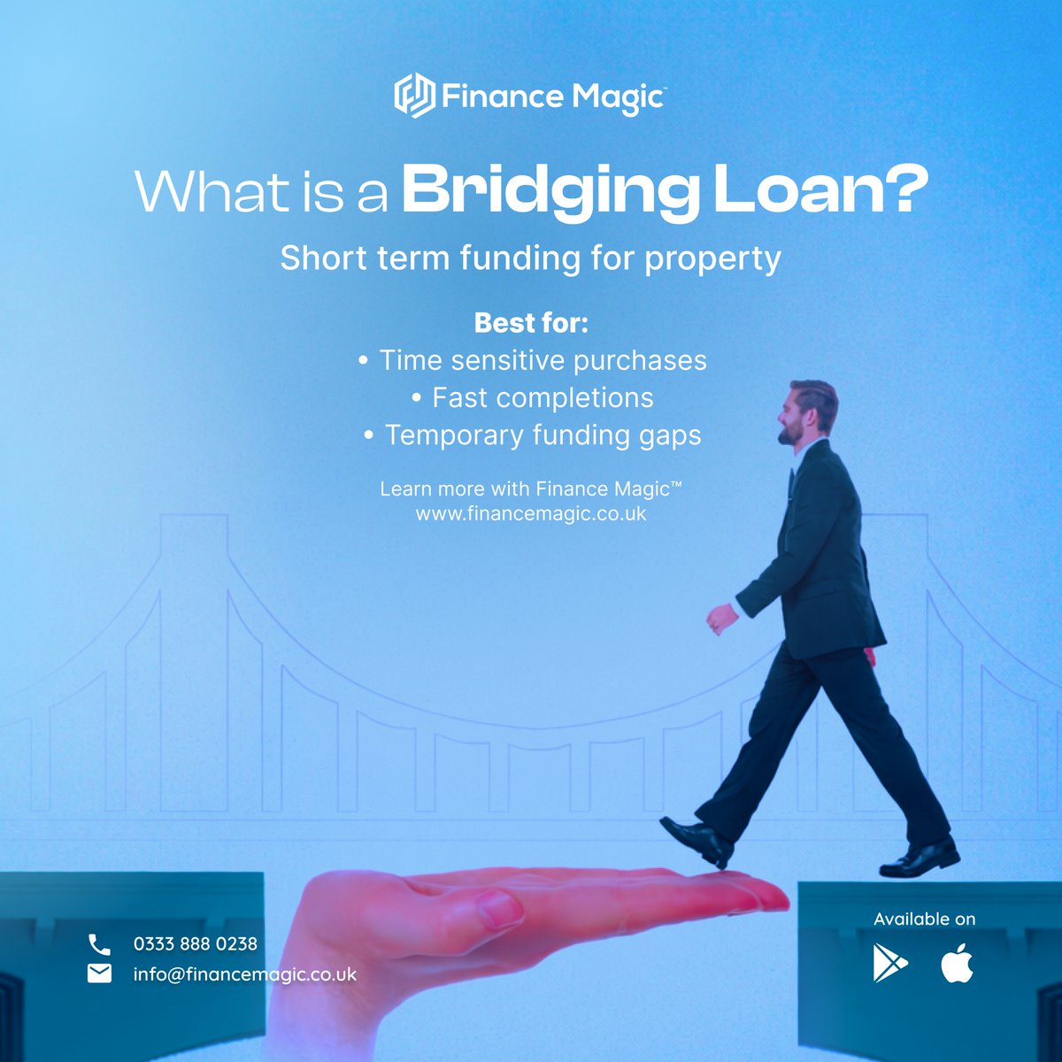 FinanceMagic_UK's tweet photo. Bridging loans are short-term property finance for when timing matters, auctions, fast completions, or gaps between buying and selling. They can cost more than a mortgage, so the exit plan matters.

Finance Magic™ helps you compare bridging options and find the right fit. https://t.co/EPni88aGnB