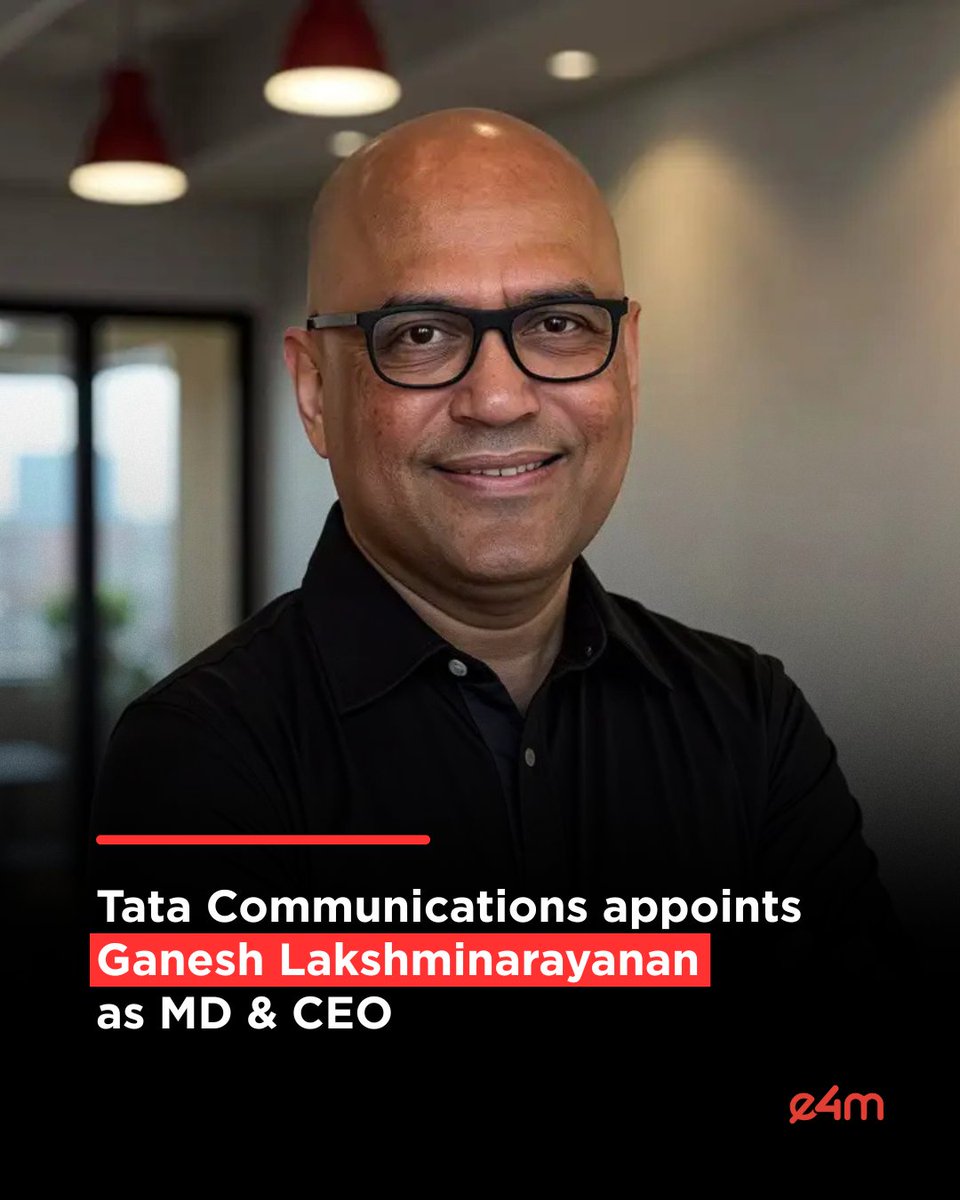 e4mtweets's tweet image. Tata Communications appoints Ganesh Lakshminarayanan as MD &amp;amp; CEO.
He was the MD &amp;amp; Group Vice President for ServiceNow India and SAARC. 

Read the full story - exchange4media.com/people-movemen…

#e4m #LeadershipUpdate #TataCommunications #CEOAppointment #CorporateLeadership #TechIndustry