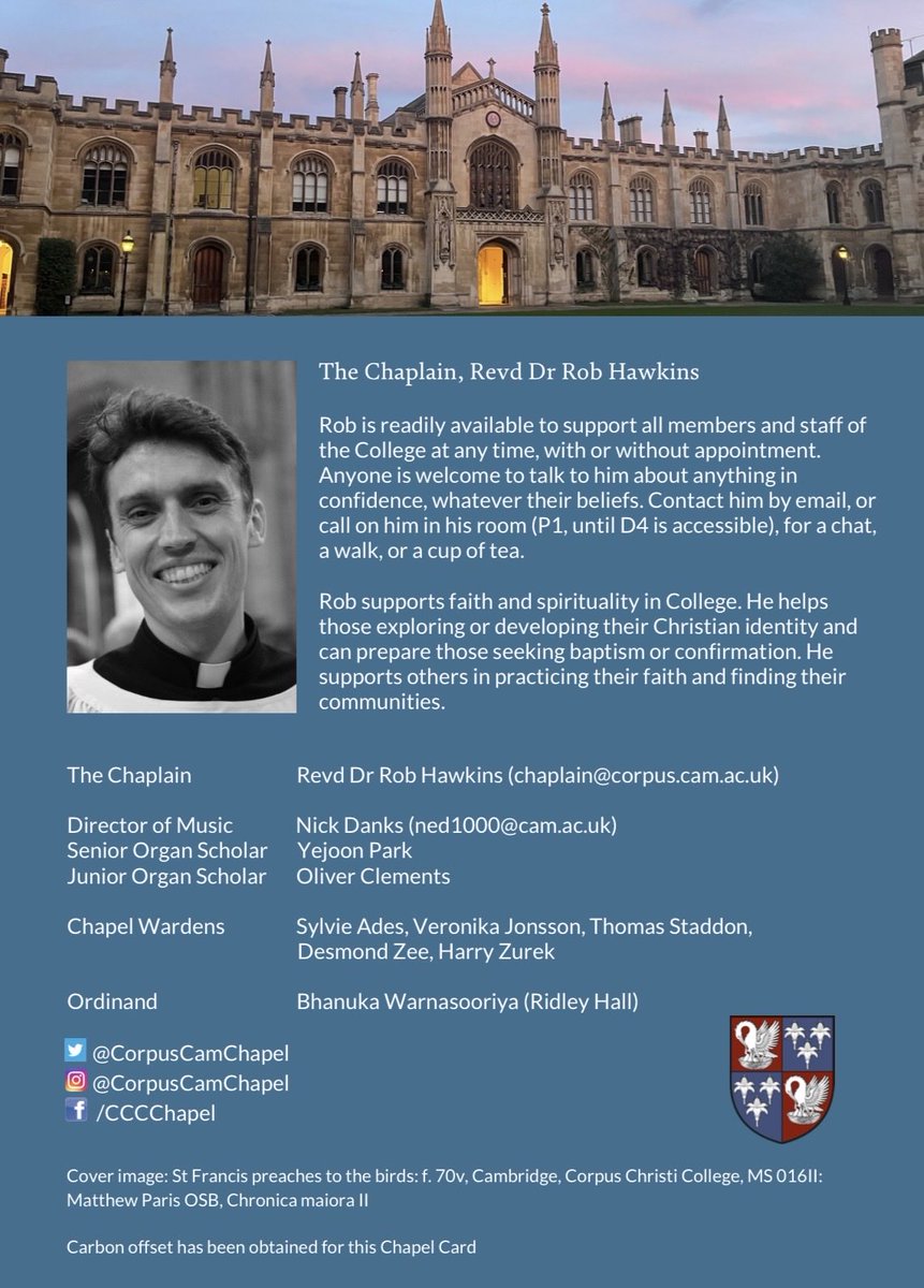 CorpusCamChapel's tweet photo. Discover more about our regular and special services in this term's Chapel Card. You can pick up your own copy from the chapel entrance or view it online via our website. https://t.co/AdFim4Vo3P