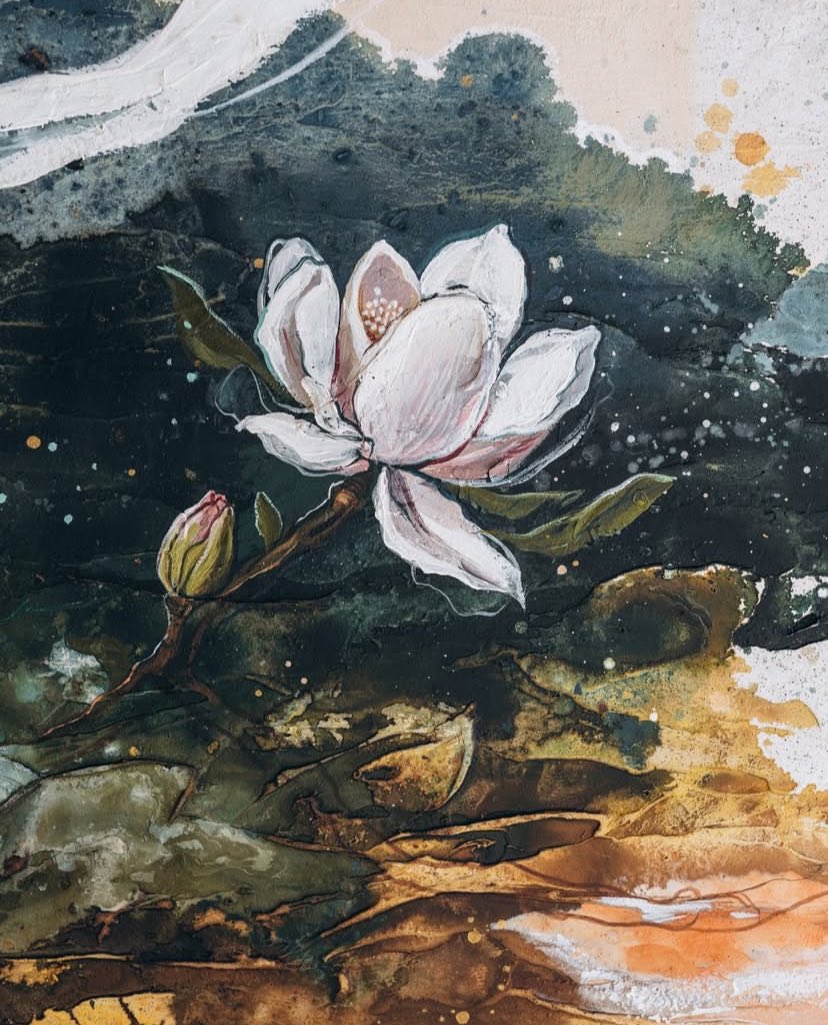 BBernstein63's tweet photo. Stillness learns to bloom in the deepest waters. 🎨🤍 https://t.co/7QcNnAif6r