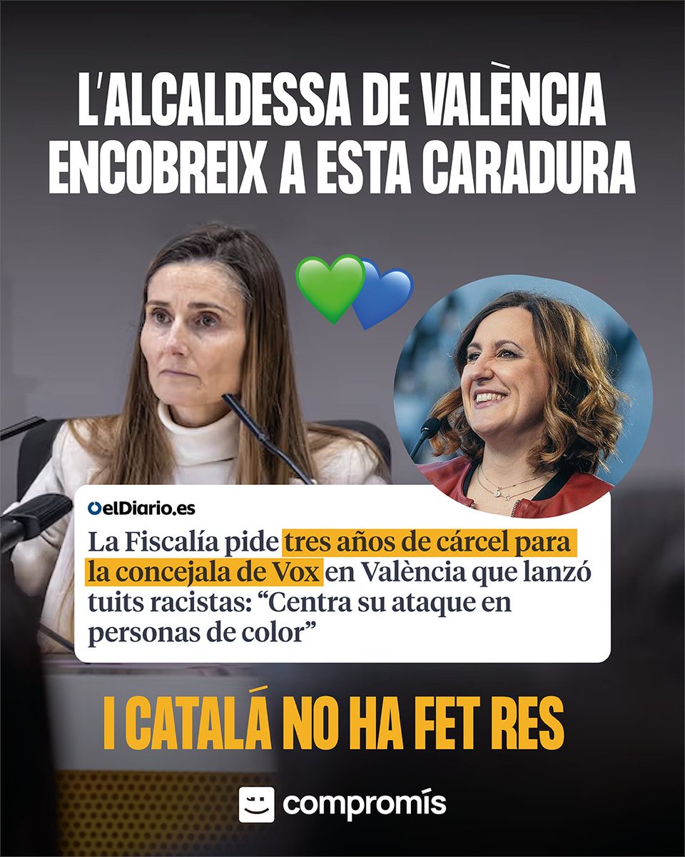 Demanen 3 anys de presó per a esta regidora de Vox València per delicte d'odi.

I què ha l'alcaldessa, <a href="/mjosecatala/">María José Catalá</a>?
🤫Pagar i callar. 💰

👇🧵