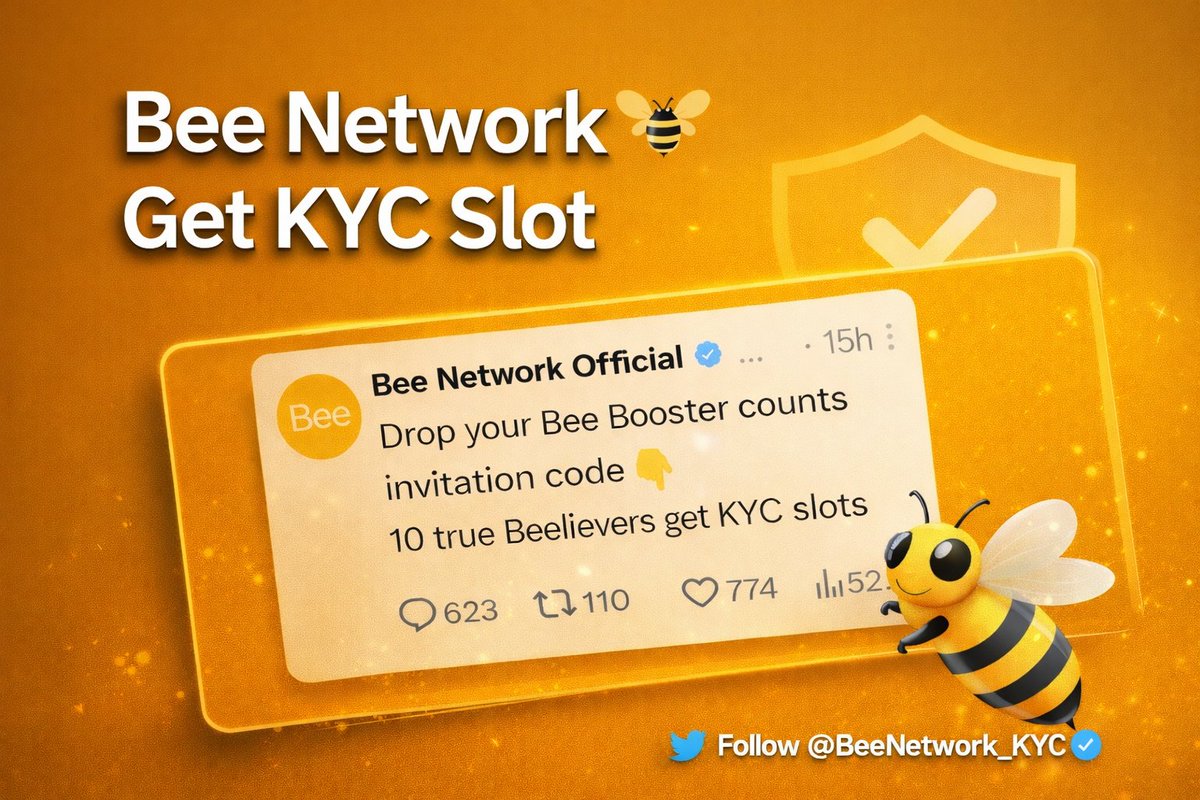 🐝 Bee Network KYC Slot 🔐 Drop Your #Bee Booster Counts Invitation Code  💬👇 10 True Believers Get KYC Slots ✨ ✓ Must Follow @BeeNetwork_KYC 🔁  Repost 🚀 💬👇