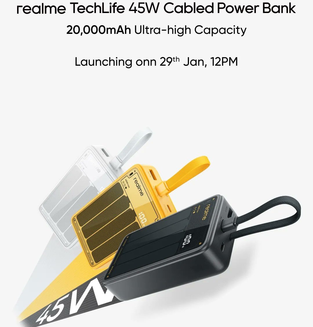 SumanTechX's tweet image. Realme TechLife 20,000 mAh Power Bank — massive power that goes the distance

⚡ 45W Fast Charging for ultra-quick refuels!
Launch Date: Jan 29

#realmetechlife #techlife