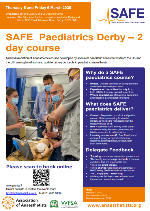 emsicn's tweet image. Join us this March for the SAFE Paediatrics Course happening at UHDB's Education Centre! 

Further details are available on the poster and the booking link is included below.
anaesthetists.org/Home/Education…