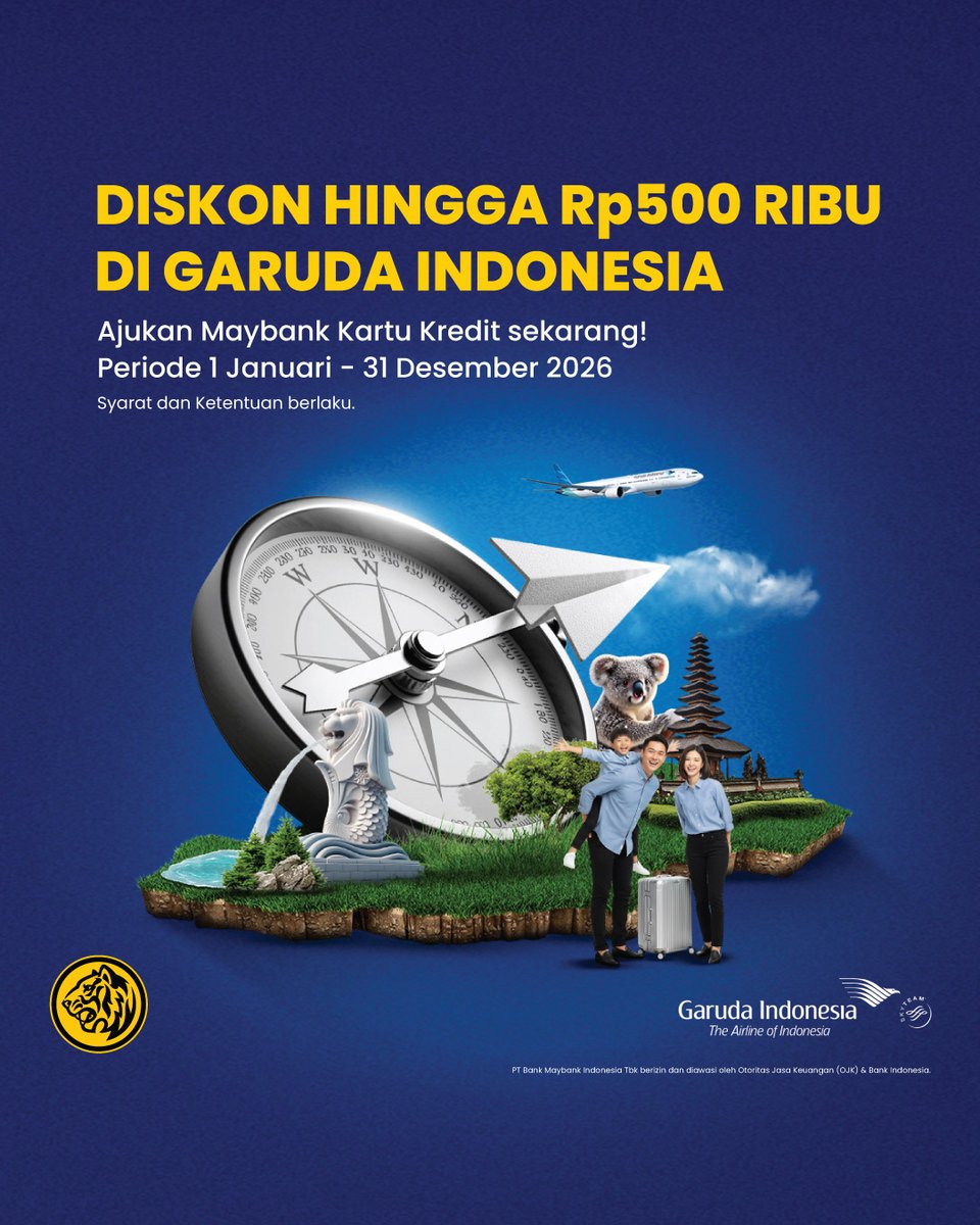 Pesan tiket pesawat jadi lebih hemat! ✈️

Jangan lewatkan diskon hingga Rp500 ribu menggunakan Maybank Kartu Kredit untuk setiap pembelian tiket Garuda Indonesia.

Periode 1 Januari - 31 Desember 2026

Info: maybank.co.id/500GarudaI

Mau tau promo lainnya? Cek di