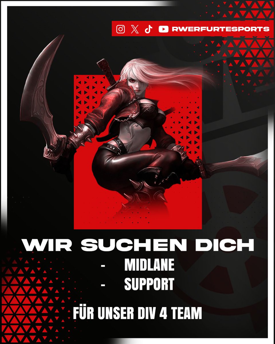 RWErfurteSports's tweet photo. 🔴⚪ LFT | League of Legends
Gesucht: Midlane & Support
Liga: DIV 4
✔ Vereinsstruktur
✔ Competitive-Ansatz
✔ Langfristiges Projekt
📩 https://t.co/ua1awqOCKF
#LoLDE #LFT #LeagueOfLegends #RWEEsport https://t.co/QmKVqw9pB9