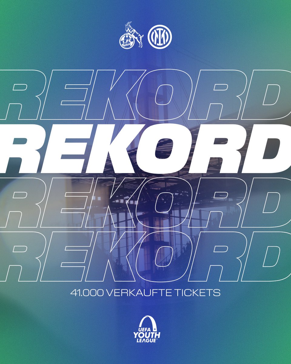 fckoeln's tweet image. 𝐙𝐮𝐬𝐜𝐡𝐚𝐮𝐞𝐫𝐫𝐞𝐤𝐨𝐫𝐝 in der  UEFA Youth League! 🤯🥹

Bereits jetzt – zwei Wochen vor dem Spiel – ist klar: Unsere #younggoats aus der U19 knacken den europaweiten Zuschauerrekord in der UEFA Youth League. Der absolute Wahnsinn! ✨
___
#effzeh