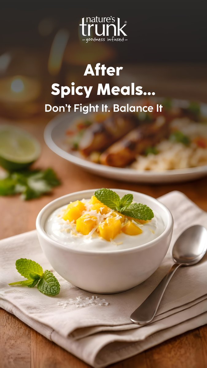 Natures_Trunk's tweet image. Spice isn’t the enemy.
But heat builds up—especially with oily meals.
Water helps. A short walk helps.
And a cooling finish helps most of all. 🌿
#SpicyFood #DigestionTips