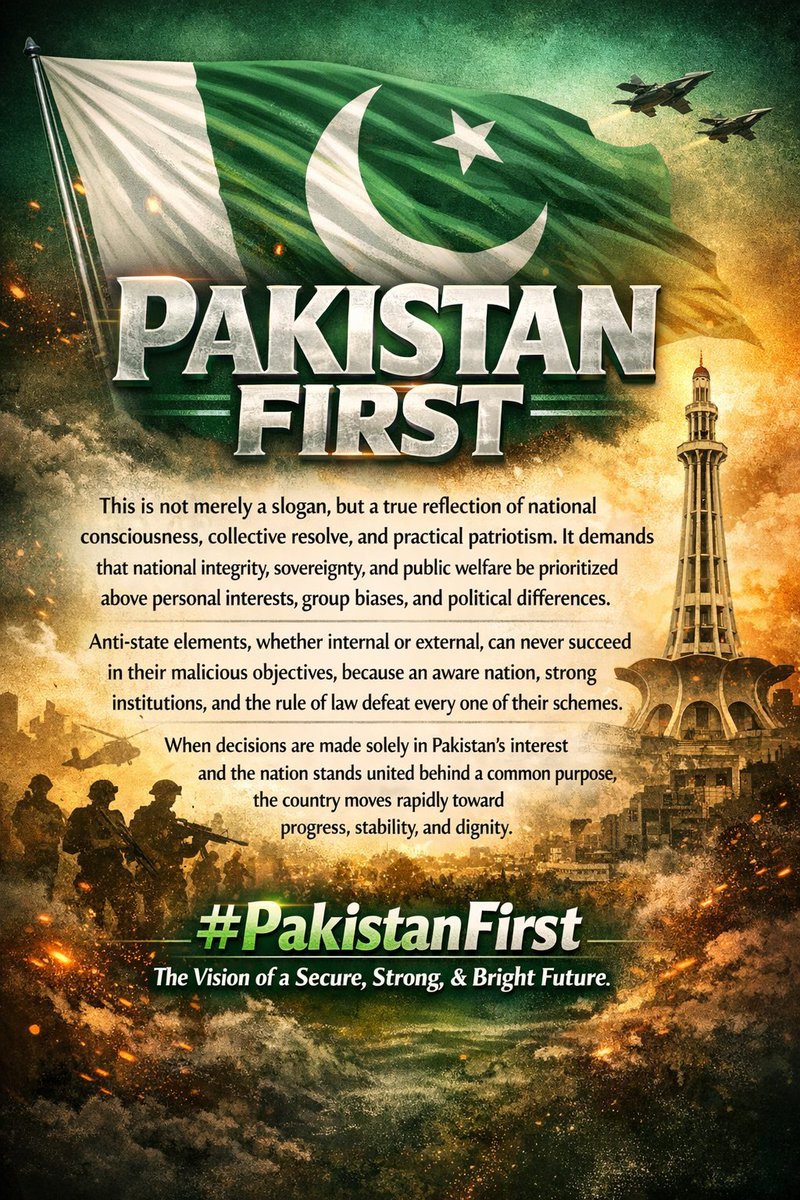 This is not merely a slogas, but a true reflection of national comciousness, collective rewihe,and practical patriotium. It demande that national integrity, sovereignty, and public wetfire be prittoed above personal interests, and poliocal differences.  #PakistanFirst