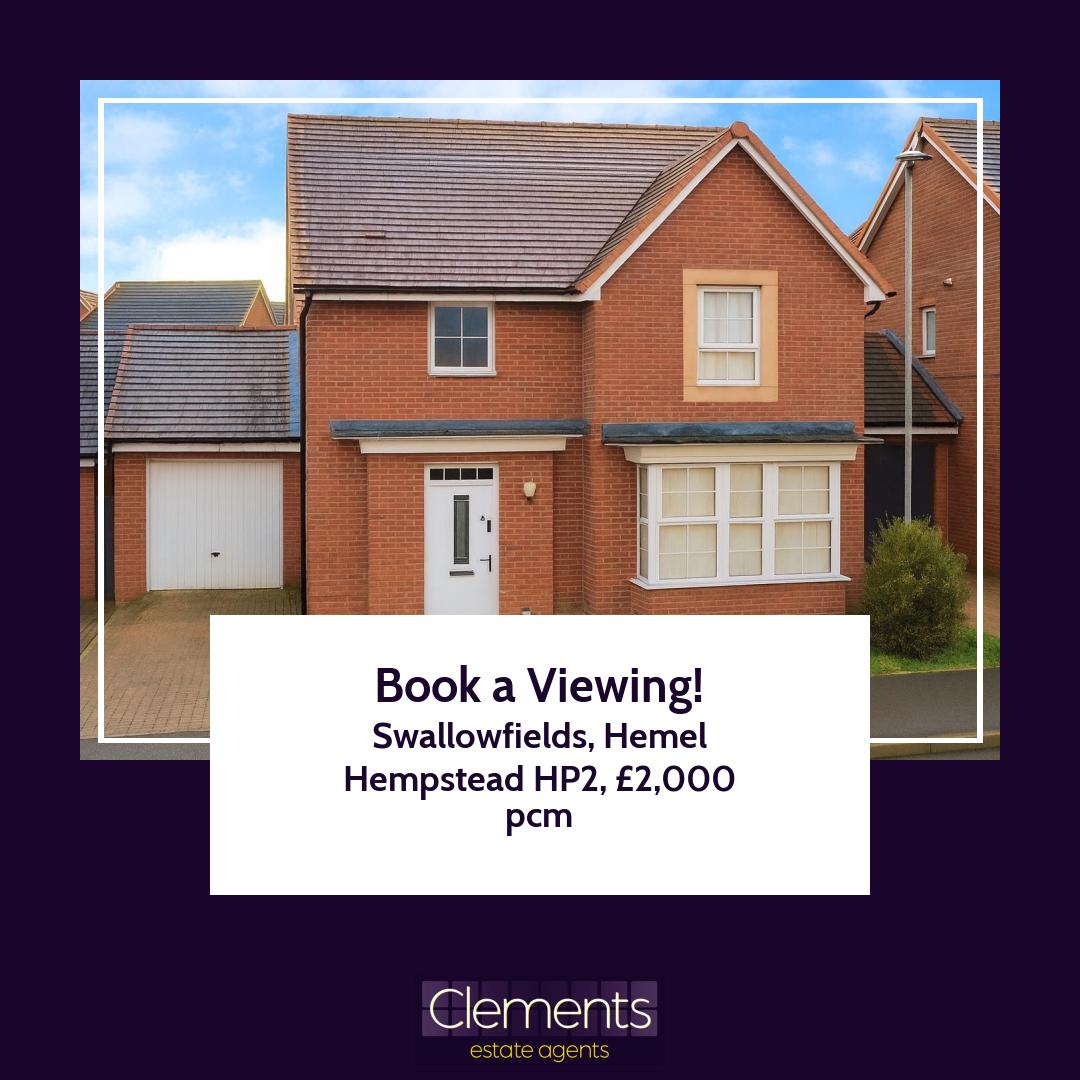 ✨ Book a viewing!

To Let 3 Bed House - Detached £2,000 pcm
Swallowfields, Hemel Hempstead HP2

psh.pt/khaf1s1e

Get in touch today!
☎️ 01442 214151
📧 sales@clementsestateagents.co.uk
📧 lettings@clementsestateagents.co.uk