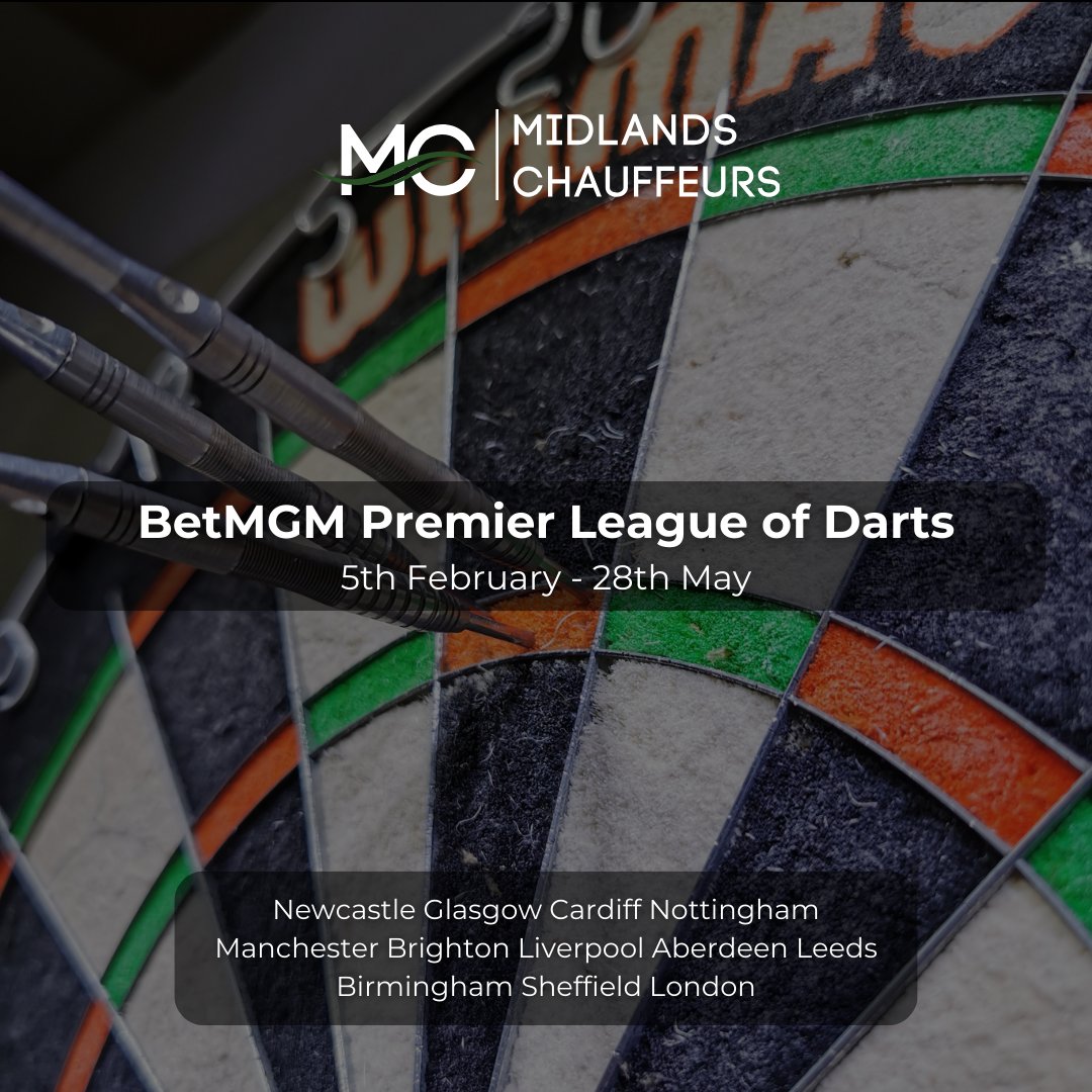 MidsChauffeurs's tweet photo. Going to any of the Premier League of Darts?

Midlands Chauffeurs will get you there in style. Turn everyone's heads by turning up in one of our luxurious vehicles. Let us help you make unforgettable memories.

Browse our fleet:
https://t.co/Z0pL9JpEpL

#midlandschauffeurs https://t.co/i41sNGQkzP