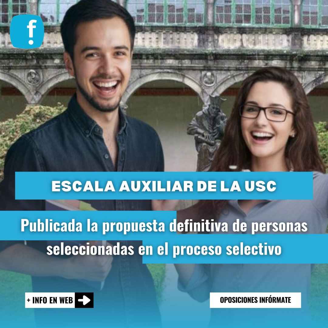 InformateEmpleo's tweet photo. ⚠️ ATENCIÓN! Publicada la 𝐩𝐫𝐨𝐩𝐮𝐞𝐬𝐭𝐚 𝐝𝐞𝐟𝐢𝐧𝐢𝐭𝐢𝐯𝐚 de personas seleccionadas en el 𝐩𝐫𝐨𝐜𝐞𝐬𝐨 𝐬𝐞𝐥𝐞𝐜𝐭𝐢𝐯𝐨 para cubrir 𝟐𝟓 𝐩𝐥𝐚𝐳𝐚𝐬 #Libres de la #EscalaAuxiliar de la @UniversidadeUSC 📄

#InFórmate AQUÍ! 👉 https://t.co/adywkTkeeh https://t.co/VrWojsyuVw