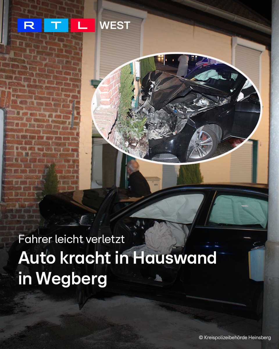 RTLWEST's tweet image. In #Wegberg im Kreis #Heinsberg ist am Dienstagabend (20.01.) ein #Auto in ein #Haus gekracht. Der 18-jährige Fahrer hatte an einer Kreuzung die Kontrolle über seinen Wagen verloren. Er wurde bei dem Aufprall leicht verletzt. Die Tür des Hauses flog aus den Angeln. Im Nachbarhaus